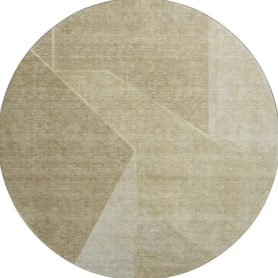 8' Beige And Ivory Geometric Washable Round Rug With UV Protection Photo 3