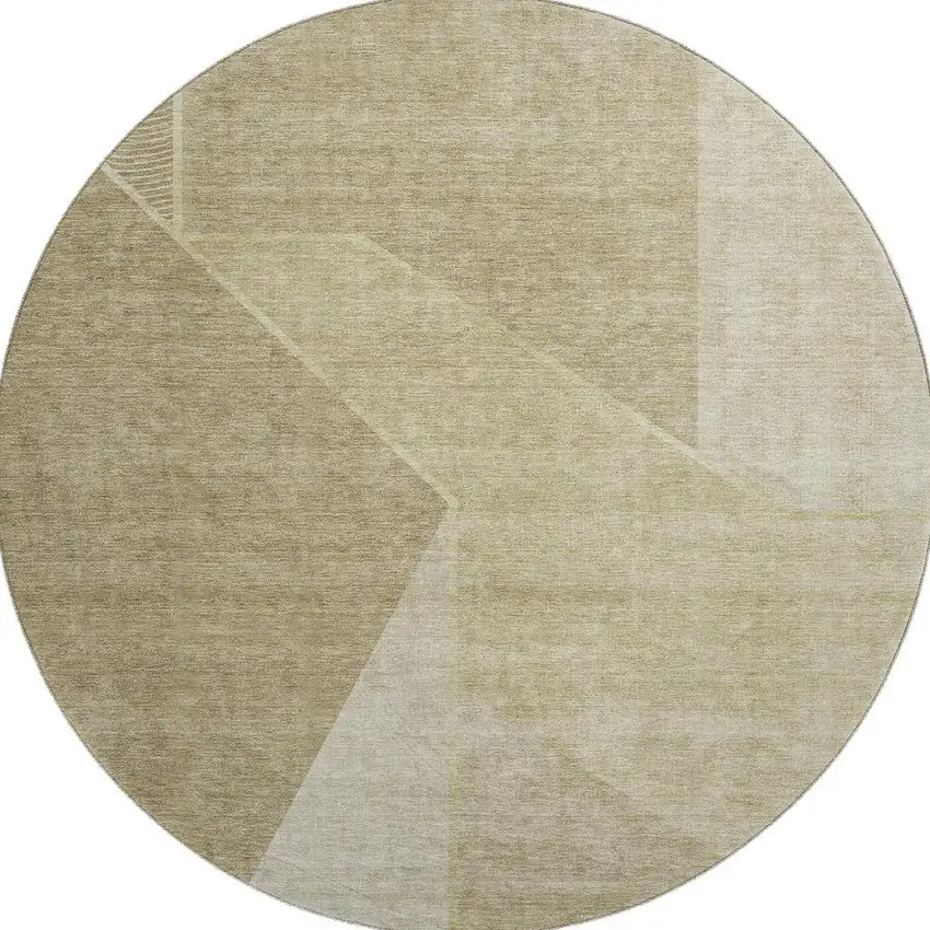 8' Beige And Ivory Geometric Washable Round Rug With UV Protection Photo 3