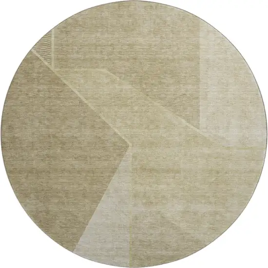 8' Beige And Ivory Geometric Washable Round Rug With UV Protection Photo 1