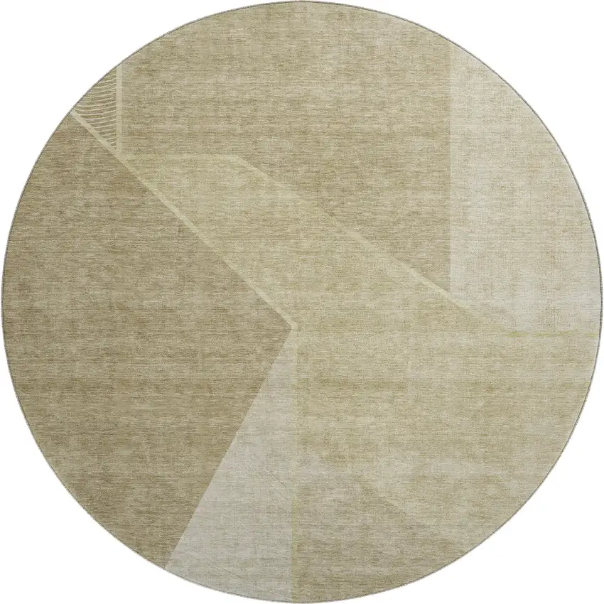 8' Beige And Ivory Geometric Washable Round Rug With UV Protection Photo 1