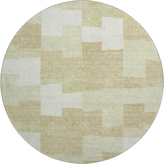 8' Beige And Ivory Geometric Washable Round Rug With UV Protection Photo 1