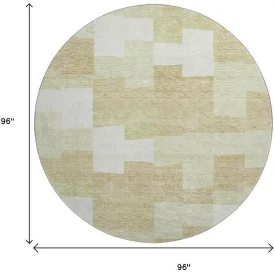 8' Beige And Ivory Geometric Washable Round Rug With UV Protection Photo 9