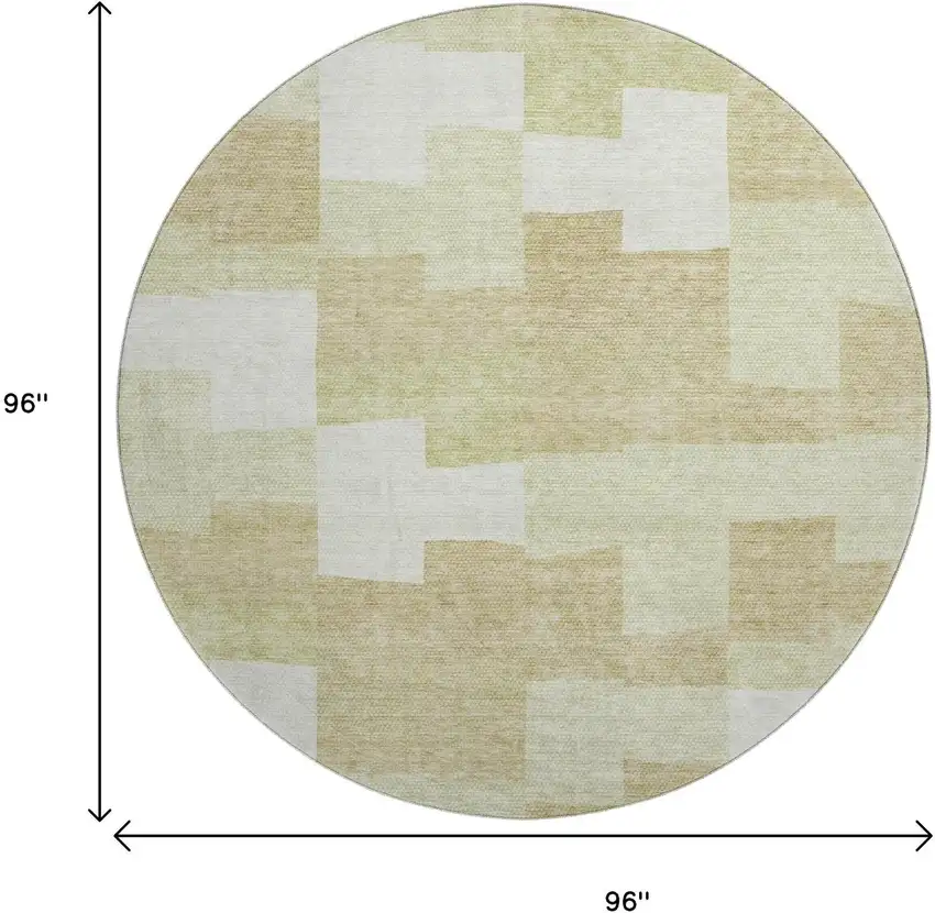 8' Beige And Ivory Geometric Washable Round Rug With UV Protection Photo 9