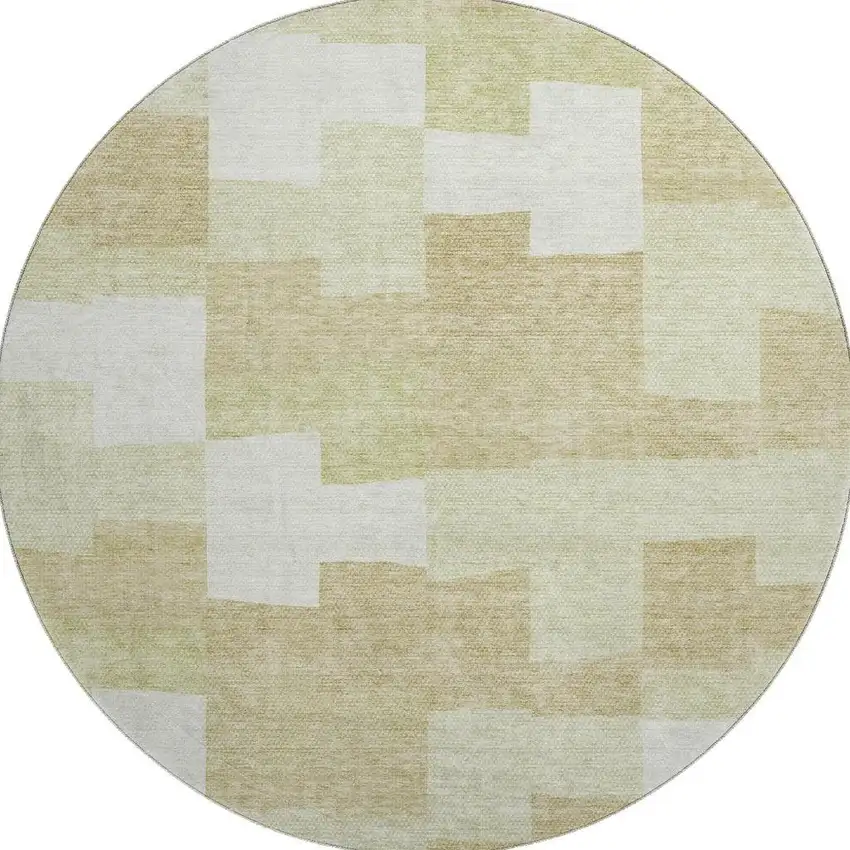 8' Beige And Ivory Geometric Washable Round Rug With UV Protection Photo 2