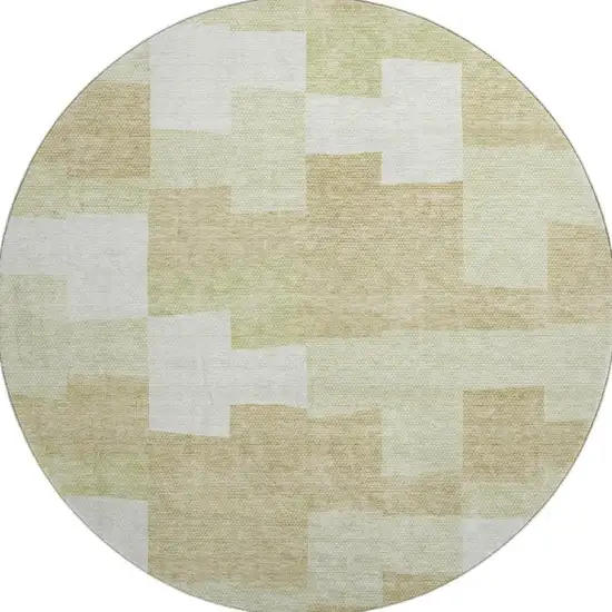 8' Beige And Ivory Geometric Washable Round Rug With UV Protection Photo 2
