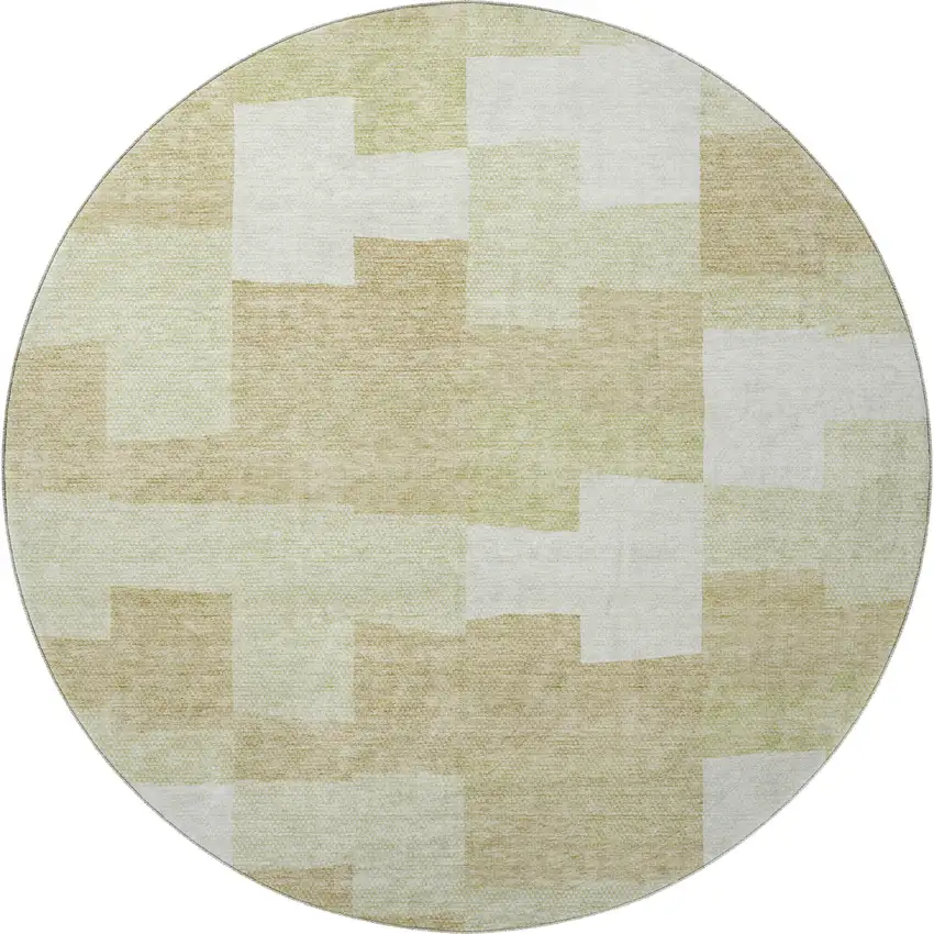 8' Beige And Ivory Geometric Washable Round Rug With UV Protection Photo 3