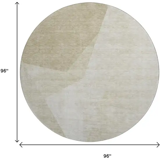 8' Beige And Ivory Geometric Washable Round Rug With UV Protection Photo 8