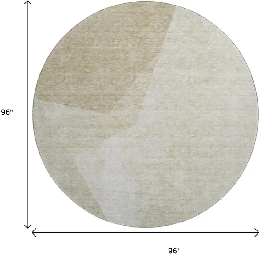 8' Beige And Ivory Geometric Washable Round Rug With UV Protection Photo 8