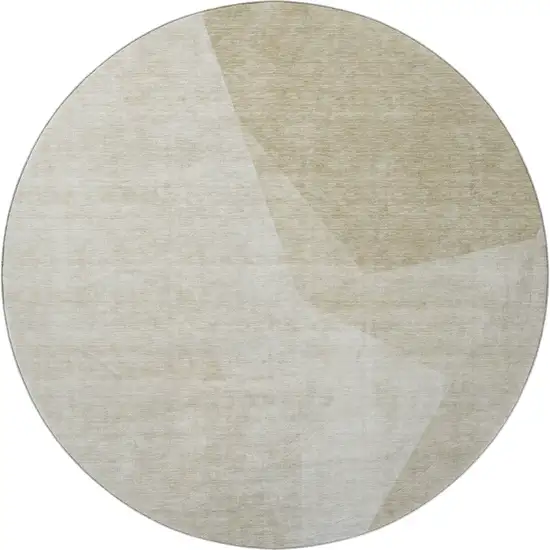 8' Beige And Ivory Geometric Washable Round Rug With UV Protection Photo 2