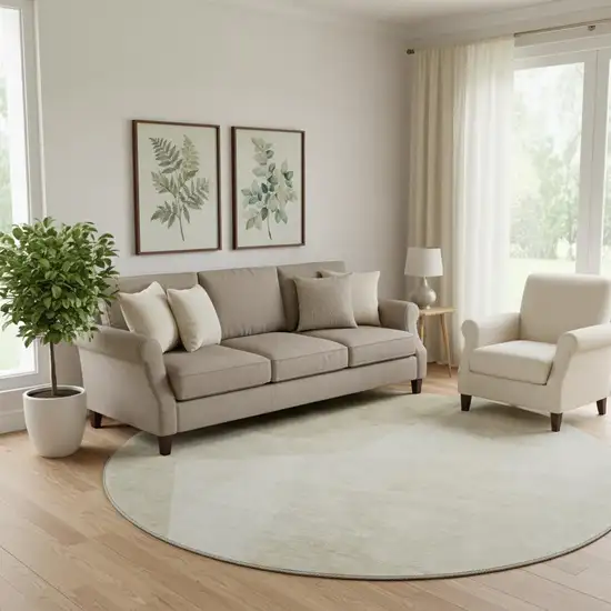 8' Beige And Ivory Geometric Washable Round Rug With UV Protection Photo 1