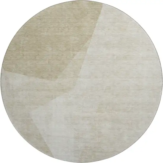 8' Beige And Ivory Geometric Washable Round Rug With UV Protection Photo 1