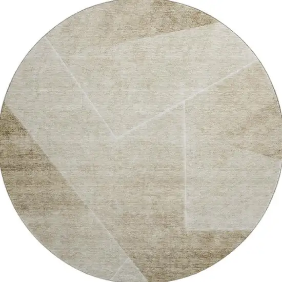 8' Beige And Ivory Geometric Washable Round Rug With UV Protection Photo 4