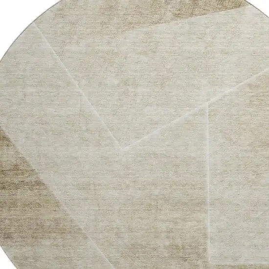 8' Beige And Ivory Geometric Washable Round Rug With UV Protection Photo 3