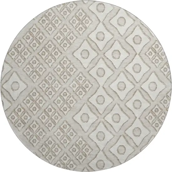 8' Beige And Ivory Geometric Washable Round Rug With UV Protection Photo 2