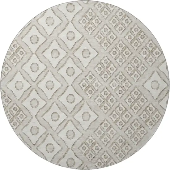 8' Beige And Ivory Geometric Washable Round Rug With UV Protection Photo 4