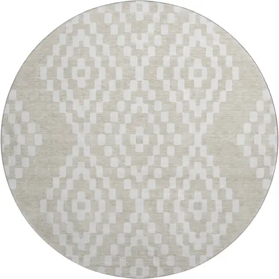 8' Beige And Ivory Geometric Washable Round Rug With UV Protection Photo 1
