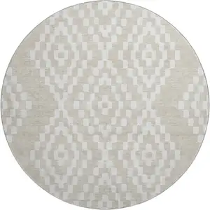 Photo of 8' Beige And Ivory Geometric Washable Round Rug With UV Protection
