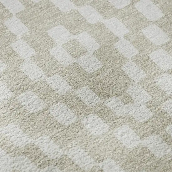 8' Beige And Ivory Geometric Washable Round Rug With UV Protection Photo 9