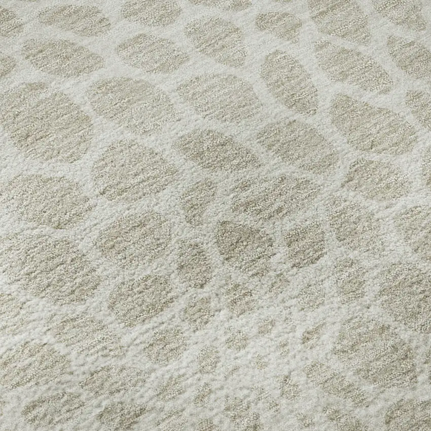 8' Beige And Ivory Geometric Washable Round Rug With UV Protection Photo 9