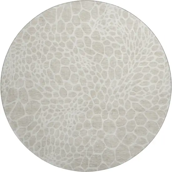 8' Beige And Ivory Geometric Washable Round Rug With UV Protection Photo 1