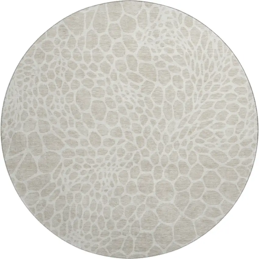 8' Beige And Ivory Geometric Washable Round Rug With UV Protection Photo 1