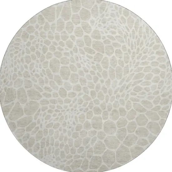 8' Beige And Ivory Geometric Washable Round Rug With UV Protection Photo 4