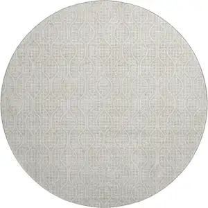 Photo of 8' Beige And Ivory Geometric Washable Round Rug With UV Protection