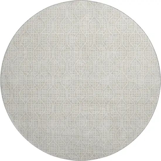 8' Beige And Ivory Geometric Washable Round Rug With UV Protection Photo 1