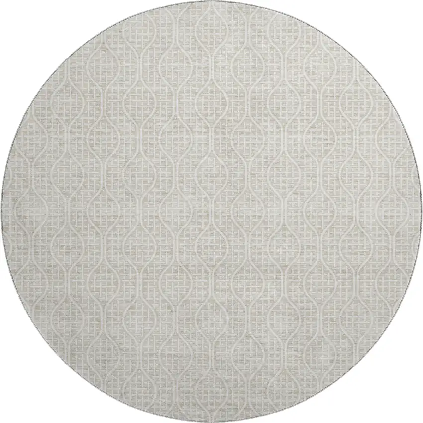 8' Beige And Ivory Geometric Washable Round Rug With UV Protection Photo 1