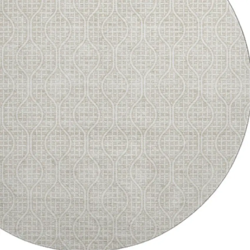 8' Beige And Ivory Geometric Washable Round Rug With UV Protection Photo 2