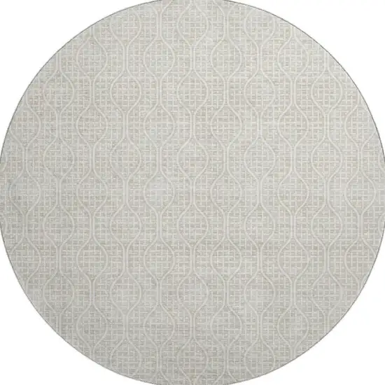 8' Beige And Ivory Geometric Washable Round Rug With UV Protection Photo 3