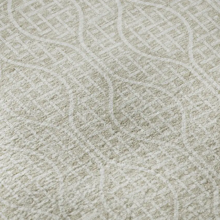 8' Beige And Ivory Geometric Washable Round Rug With UV Protection Photo 8