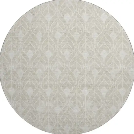 8' Beige And Ivory Geometric Washable Round Rug With UV Protection Photo 3