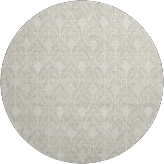 8' Beige And Ivory Geometric Washable Round Rug With UV Protection Photo 1