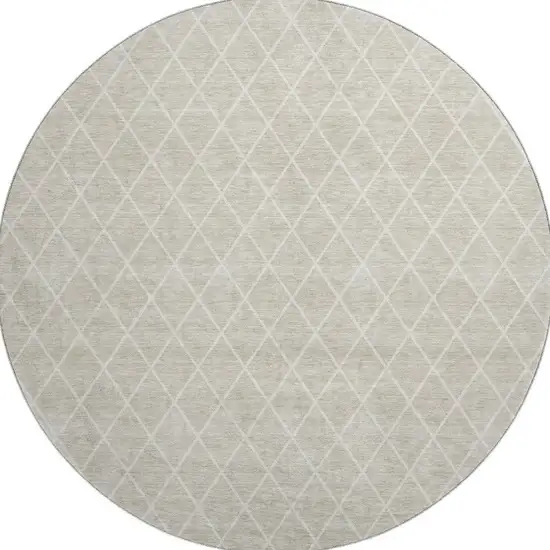 8' Beige And Ivory Geometric Washable Round Rug With UV Protection Photo 2