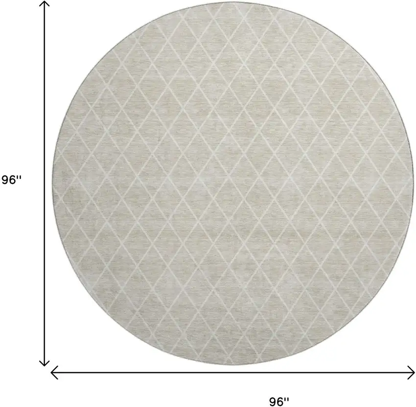 8' Beige And Ivory Geometric Washable Round Rug With UV Protection Photo 9