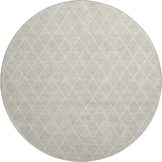 8' Beige And Ivory Geometric Washable Round Rug With UV Protection Photo 1