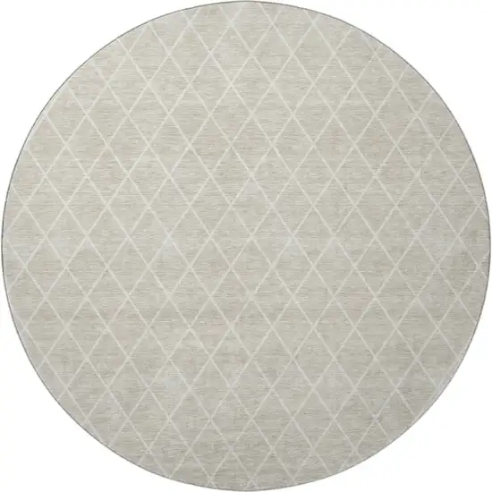 8' Beige And Ivory Geometric Washable Round Rug With UV Protection Photo 3