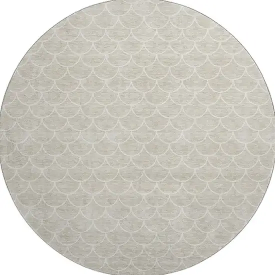 8' Beige And Ivory Geometric Washable Round Rug With UV Protection Photo 2
