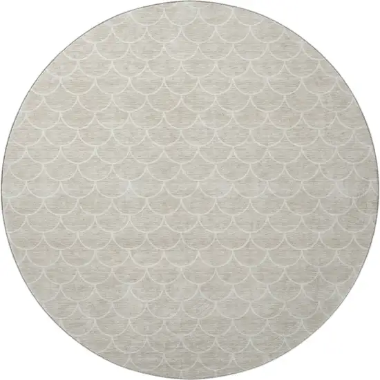 8' Beige And Ivory Geometric Washable Round Rug With UV Protection Photo 3