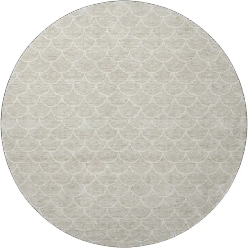 8' Beige And Ivory Geometric Washable Round Rug With UV Protection Photo 3