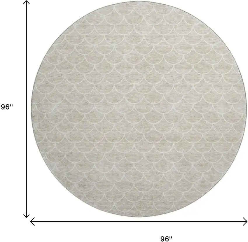 8' Beige And Ivory Geometric Washable Round Rug With UV Protection Photo 9