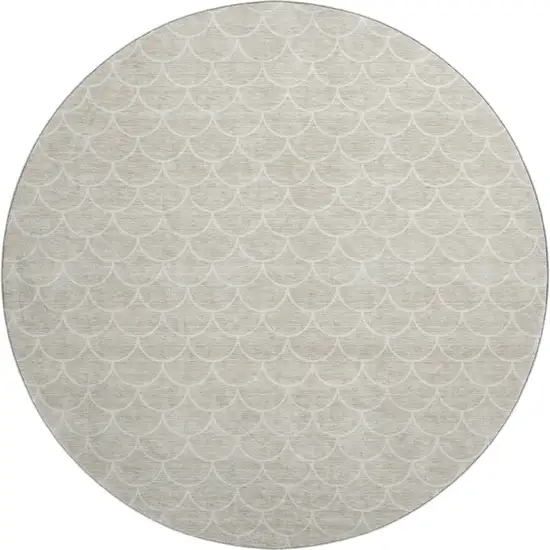 8' Beige And Ivory Geometric Washable Round Rug With UV Protection Photo 1