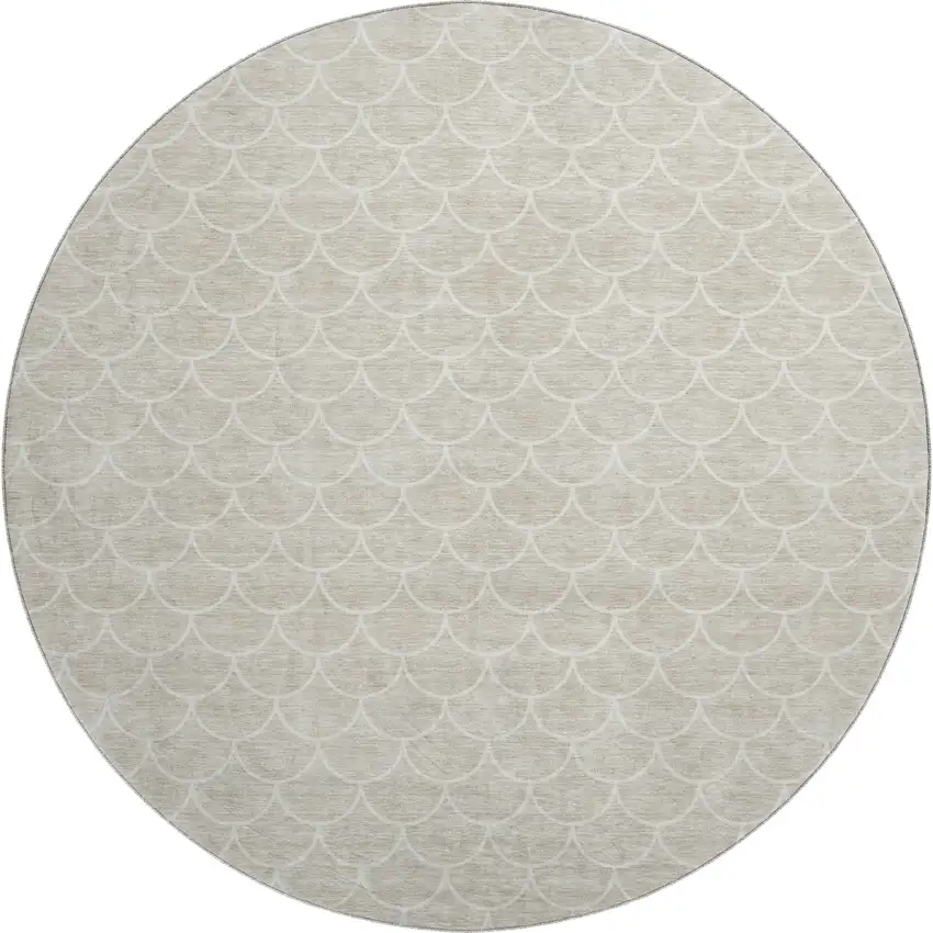 8' Beige And Ivory Geometric Washable Round Rug With UV Protection Photo 1