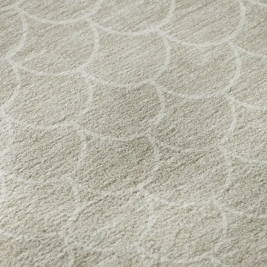 8' Beige And Ivory Geometric Washable Round Rug With UV Protection Photo 8