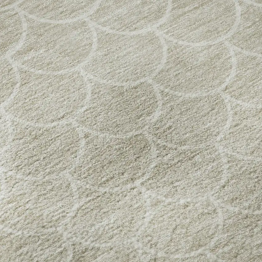 8' Beige And Ivory Geometric Washable Round Rug With UV Protection Photo 8