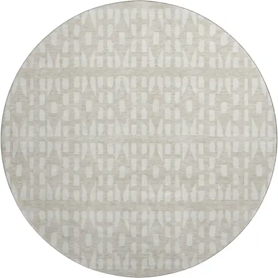 8' Beige And Ivory Geometric Washable Round Rug With UV Protection Photo 1