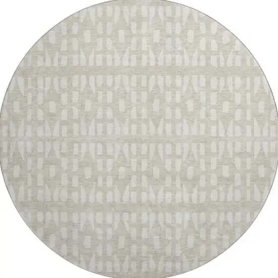 8' Beige And Ivory Geometric Washable Round Rug With UV Protection Photo 3