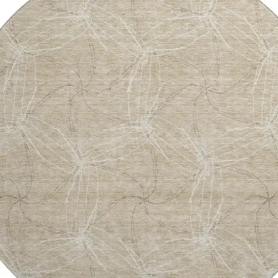 8' Beige And Ivory Geometric Washable Round Rug With UV Protection Photo 3