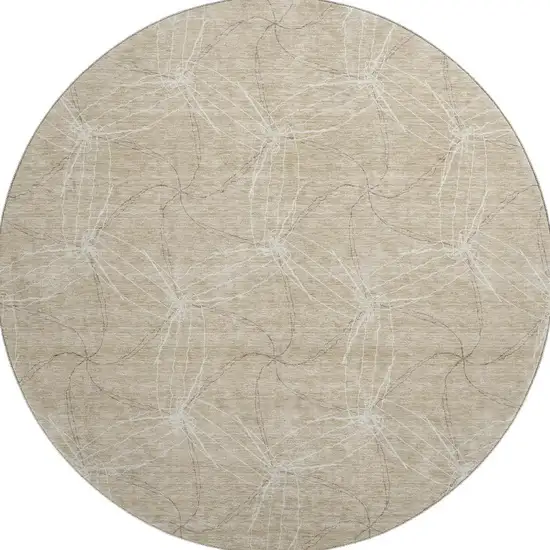 8' Beige And Ivory Geometric Washable Round Rug With UV Protection Photo 3